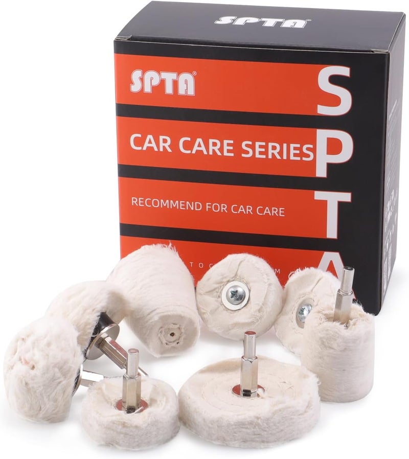 SPTA Polishing Wheel for Drill, Buffing Mop for Drill, 8Pcs White Flannelette Polishing Mop Wheel Grinding Head with 1/4" Hex Shafts for Manifold/Aluminum/Stainless Steel/Chrome - Image 1